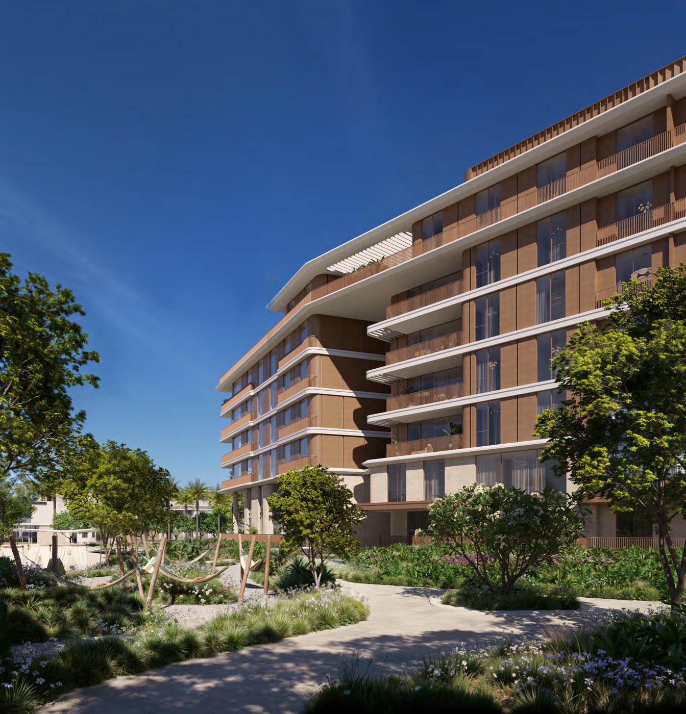 Stepped terraces of Palm Central Private Residences among gardens